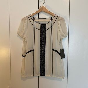 NWT Beautiful Delicate Sheer Zara Black and White Blouse